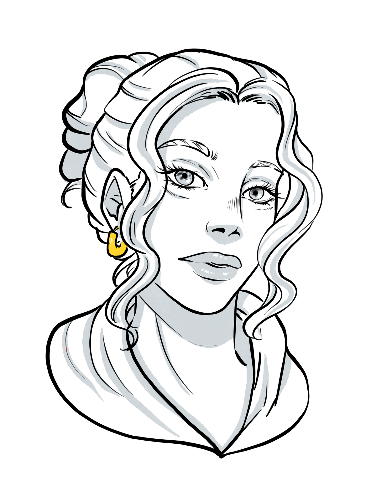 Minimalist gold huggie earrings worn by a stylish woman.