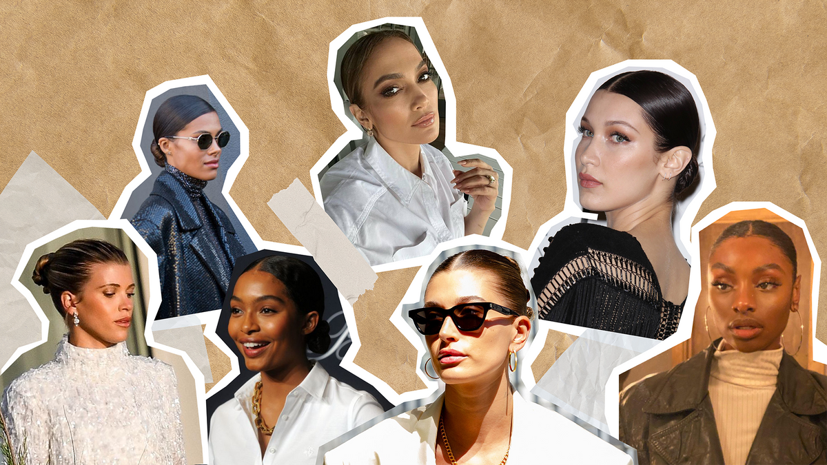trendy sleek bun hairstyle showcased by diverse models in fashion