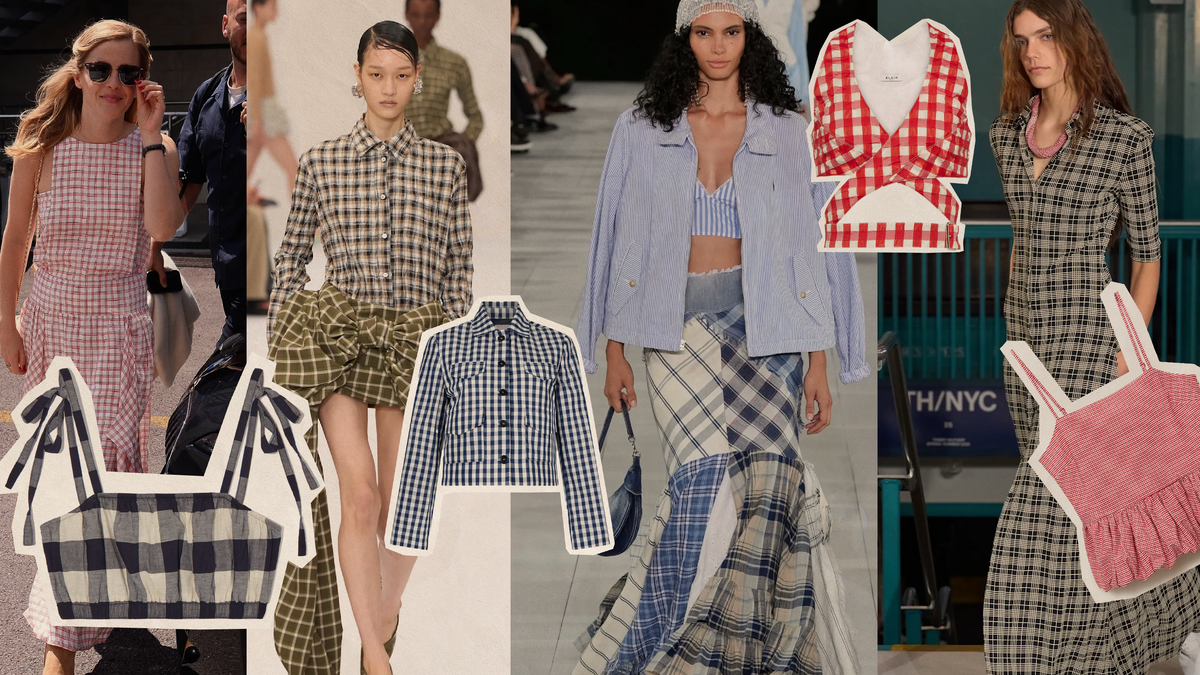Summer 2025 plaid styles showcasing diverse outfits and fashion pieces featuring vibrant checks and patterns.