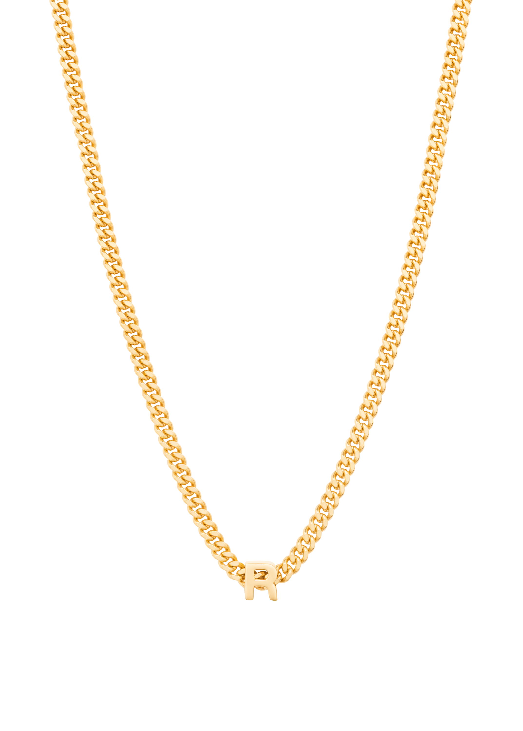 alphabet necklace with pendant R in gold