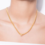 model wearing alphabet necklace with pendant Z in gold
