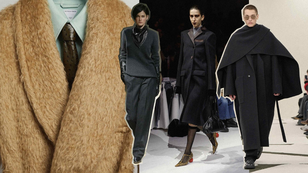 Fall Winter 2025 masculine fashion trends featuring models in stylish outerwear and tailored suits.