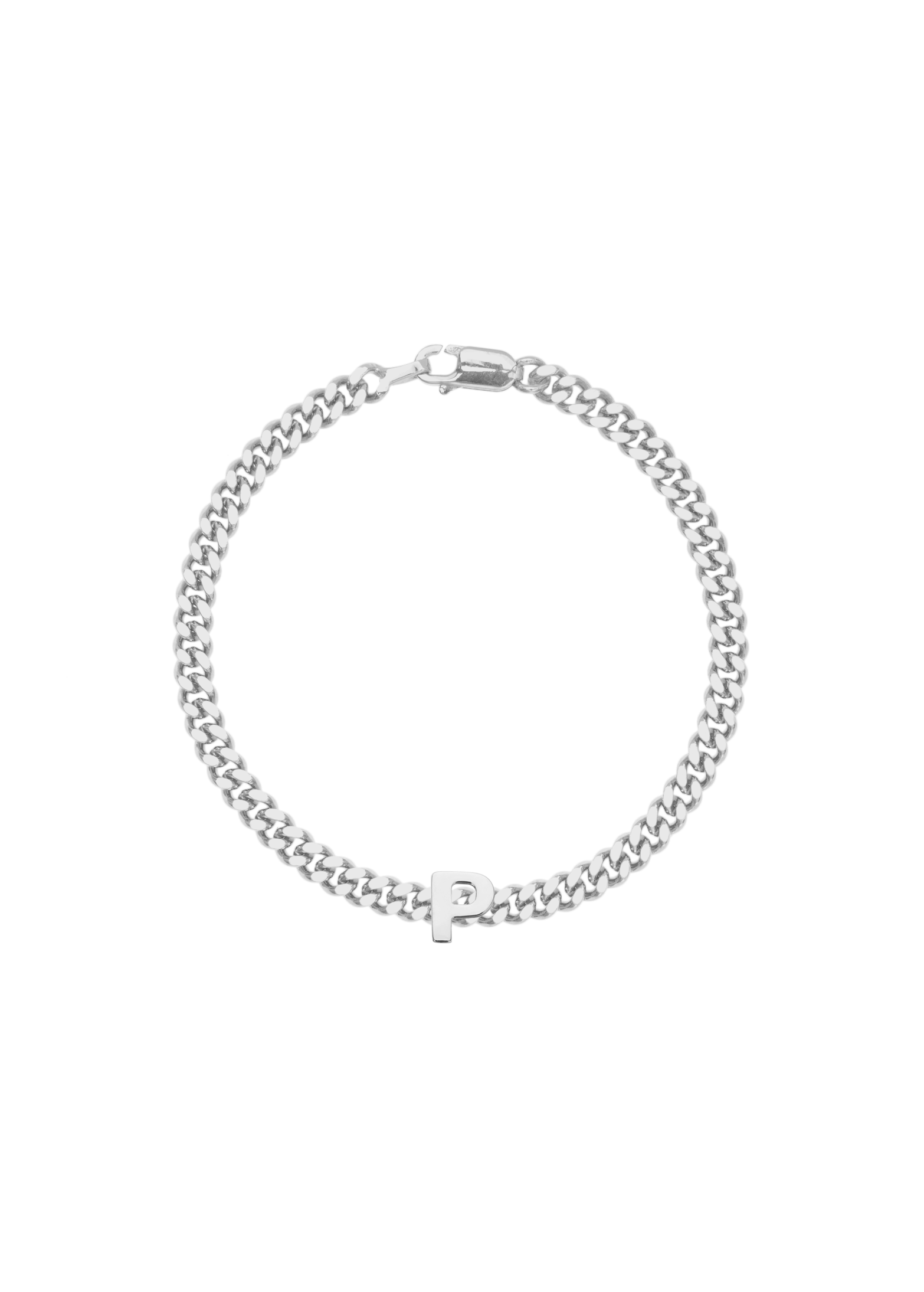 kids bracelet with letter P in silver