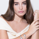 model wearing florence bracelet in silver