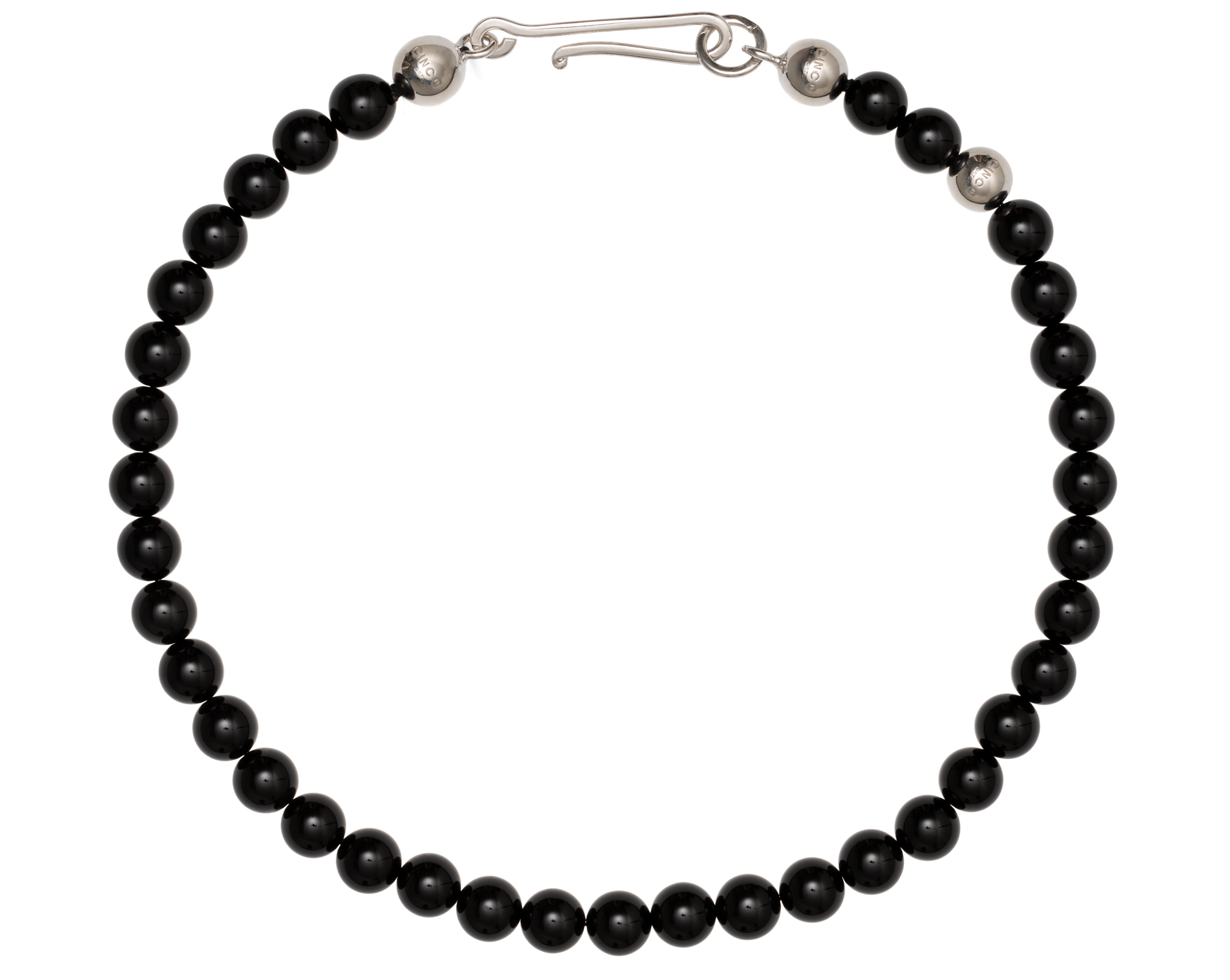 onyx necklace with silver clasp on a white background