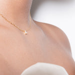 model wearing pear necklace 18k diamond