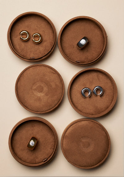 Medium Velvet Jewelry Box showcasing elegant earrings and rings in brown velvet compartments.